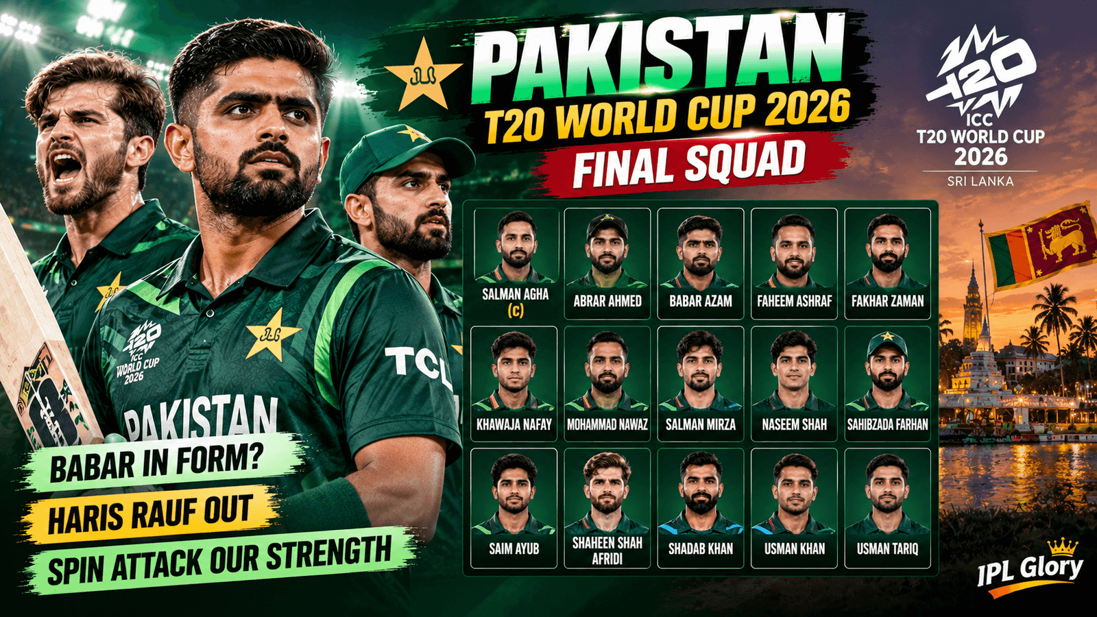 पाकिस्तान की T20 वर्ल्ड कप 2026 टीम का ऐलान: हारिस रऊफ बाहर, इन 5 खिलाड़ियों पर रहेगी नजर | Pakistan Squad for T20 WC 2026 2 पाकिस्तान की T20 वर्ल्ड कप 2026 टीम का ऐलान: हारिस रऊफ बाहर, इन 5 खिलाड़ियों पर रहेगी नजर | Pakistan Squad for T20 WC 2026