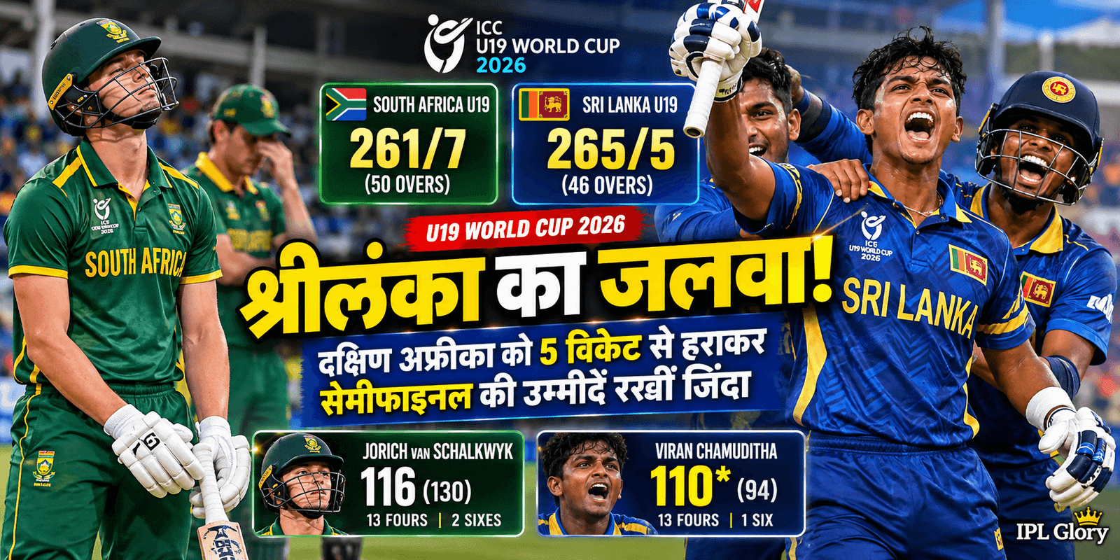 SA vs SL U19 Highlights: रोमांच की सारी हदें पार! श्रीलंका की ऐतिहासिक जीत और मैच का पूरा लेखा-जोखा 2 SA vs SL U19 Highlights: रोमांच की सारी हदें पार! श्रीलंका की ऐतिहासिक जीत और मैच का पूरा लेखा-जोखा