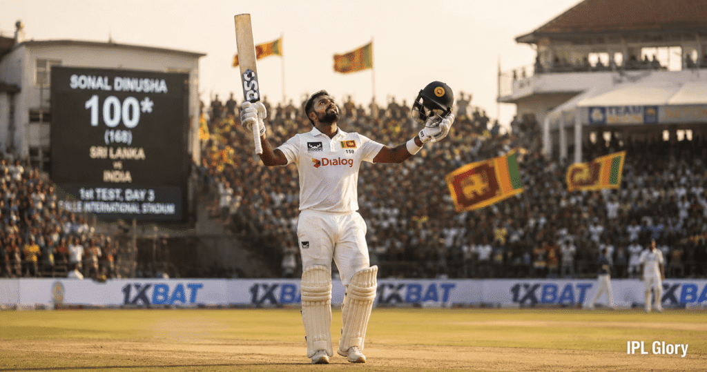 IND vs SL 1st Test Day 3 Highlights: मानव सुथार का कहर, SL 284 पर ढेर 3 Sonal Dinusha celebrates scoring 100 runs against India on Day 3 of the Galle Test