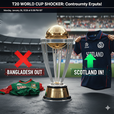 T20 World Cup 2026: क्यों कटा बांग्लादेश का पत्ता? स्कॉटलैंड की हुई सरप्राइज एंट्री, जानें पूरा विवाद! 1 T20 World Cup 2026: क्यों कटा बांग्लादेश का पत्ता? स्कॉटलैंड की हुई सरप्राइज एंट्री, जानें पूरा विवाद!