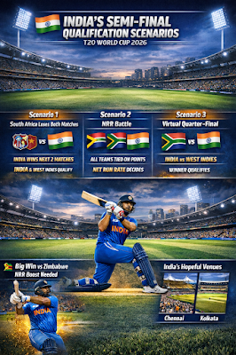 T20 World Cup 2026 सेमीफाइनल का गणित: WI की जीत ने बढ़ाई भारत की मुश्किलें, अब इन 4 रास्तों से ही qualify करेगा भारत!