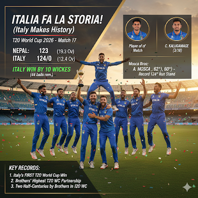Nepal vs Italy Highlights 2026: वानखेड़े में इटली का ऐतिहासिक धमाका! Mosca Brothers ने रचा विश्व रिकॉर्ड