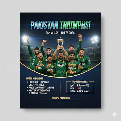 PAK vs USA T20 Highlights 2026: साहिबजादा फरहान का तूफान, पाकिस्तान ने लिया 2024 का बदला! देखें फुल स्कोरकार्ड