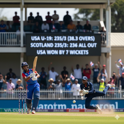 Adnit Jhamb का तूफान! USA vs Scotland U19 World Cup 2026: अमेरिका ने स्कॉटलैंड को 7 विकेट से रौंदा, देखें मैच हाइलाइट्स