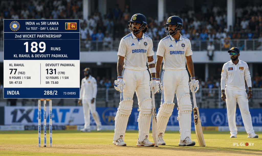 KL Rahul and Devdutt Padikkal during their important partnership for India on Day 1 of the first Test against Sri Lanka at Galle.