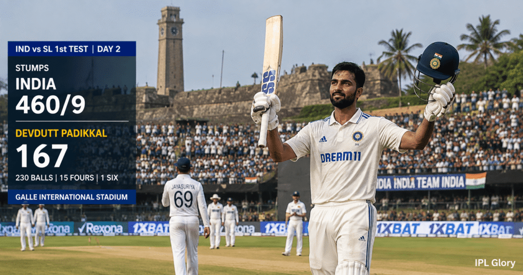Devdutt Padikkal celebrates his magnificent 167 during India vs Sri Lanka first Test at Galle