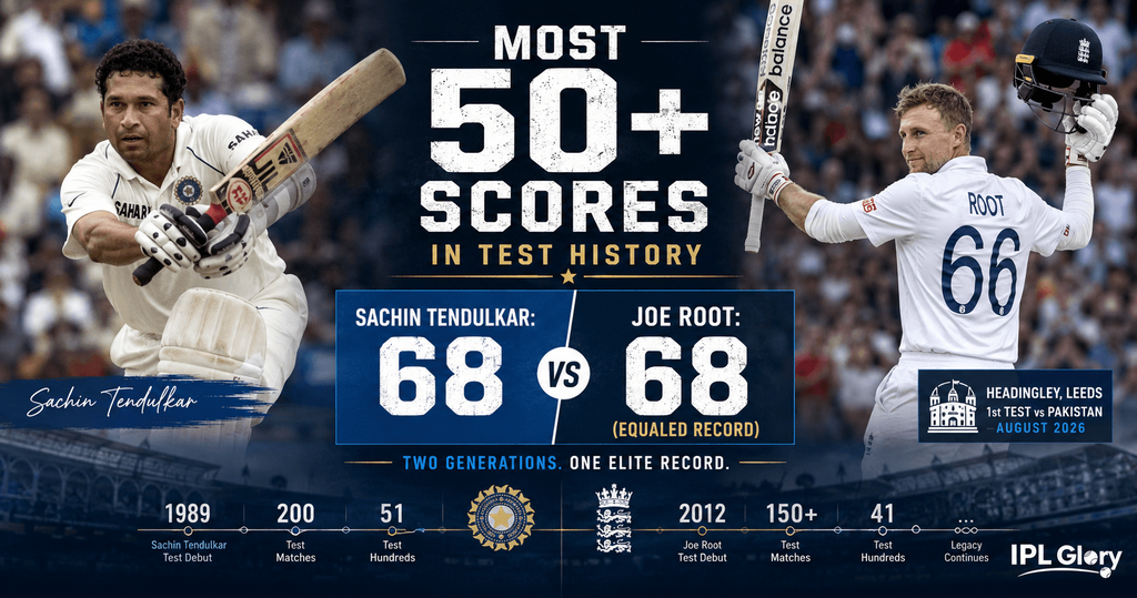 Joe Root 66 Coincidence: 66 Number जर्सी, 66 रन और 66वां टेस्ट, जो रूट ने की सचिन तेंदुलकर के महारिकॉर्ड की बराबरी! 3 Graphical comparison showing Joe Root equaling Sachin Tendulkar's world record of 68 scores of 50 or more in Test cricket.