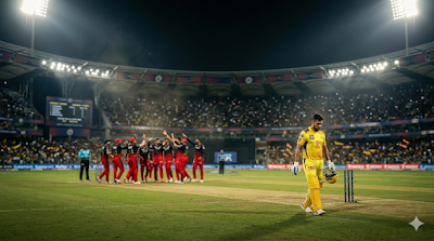 RCB Bowling Performance vs CSK - Bhuvneshwar & Suyash Sharma RCB bowlers celebrating a wicket against Super Kings during their 43-run victory.