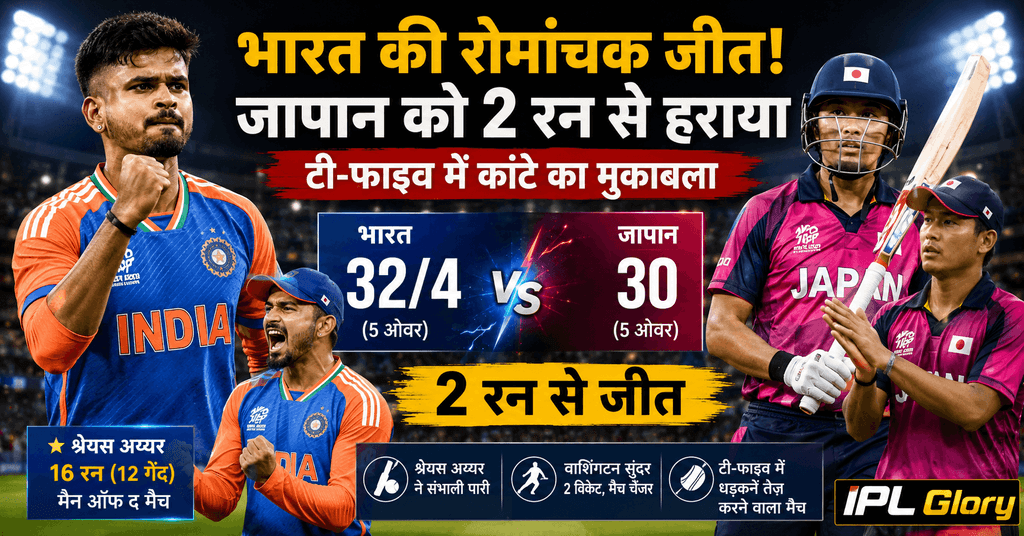 भारत ने जापान को टी-20 मुकाबले में 2 रन से हराया, श्रेयस अय्यर और वाशिंगटन सुंदर के शानदार प्रदर्शन की झलक